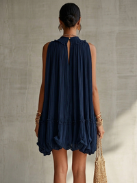 Minivestido Azul Marino con escote halter, volantes y gasa - Azul Marino