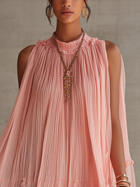 Minivestido Rosa con escote halter, volantes y gasa - Rosa