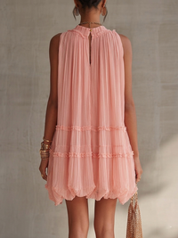 Minivestido Rosa con escote halter, volantes y gasa - Rosa