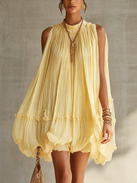Minivestido Amarillo con escote halter, volantes y gasa - Amarillo