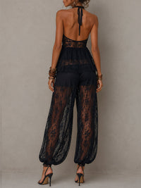 Conjunto de Pantalón Negro con espalda descubierta y remate de encaje - Negro