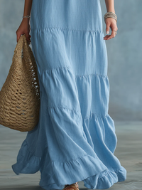 Vestido Largo Boho Azul con volantes - Azul
