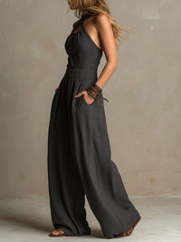 Mono Boho Gris Marengo con escote halter y pierna ancha - Gris Marengo