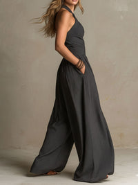 Mono Boho Gris Marengo con escote halter y pierna ancha - Gris Marengo