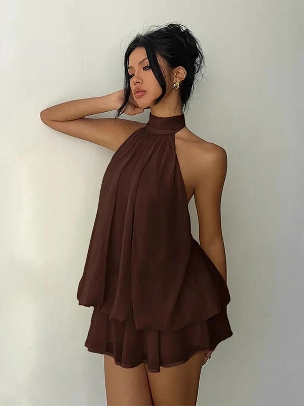 Minivestido con caída fluida, cruzado y por capas - Amarillo
