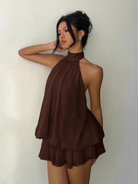Minivestido con caída fluida, cruzado y por capas - Amarillo