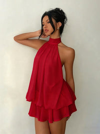Minivestido con caída fluida, cruzado y por capas - Marrón