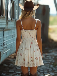 Minivestido Boho Blanco con estampado floral y tirantes finos - Blanco