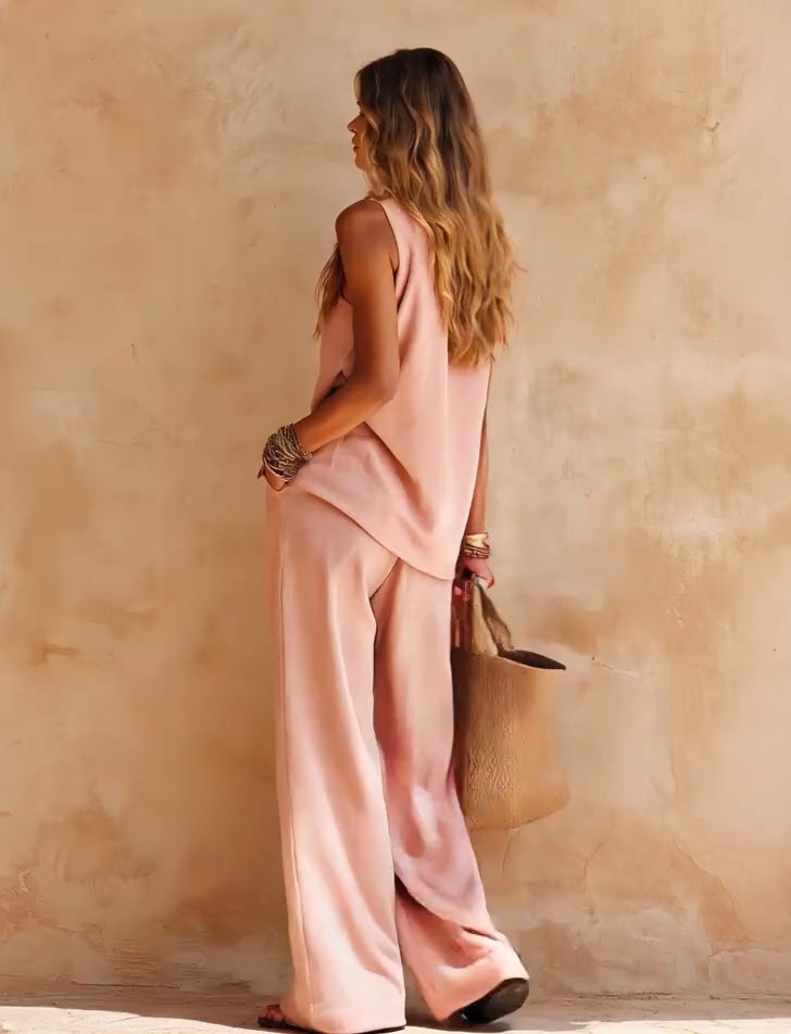 Conjunto Casual Sin Mangas con un solo hombro - Rosa