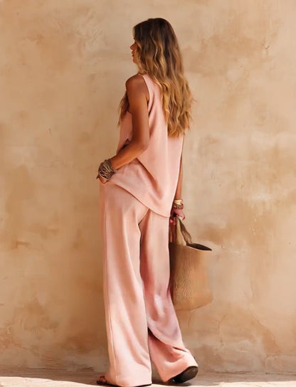Conjunto Casual Sin Mangas con un solo hombro - Rosa