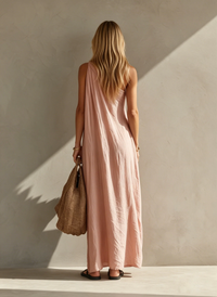 Vestido Largo Elegante Sin Mangas con un solo hombro - Rosa