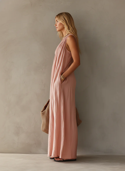 Vestido Largo Elegante Sin Mangas con un solo hombro - Rosa
