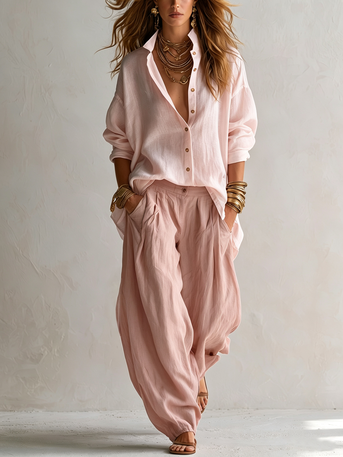 Conjunto de Pantalón Rosa Corte Holgado con pierna ancha - Rosa