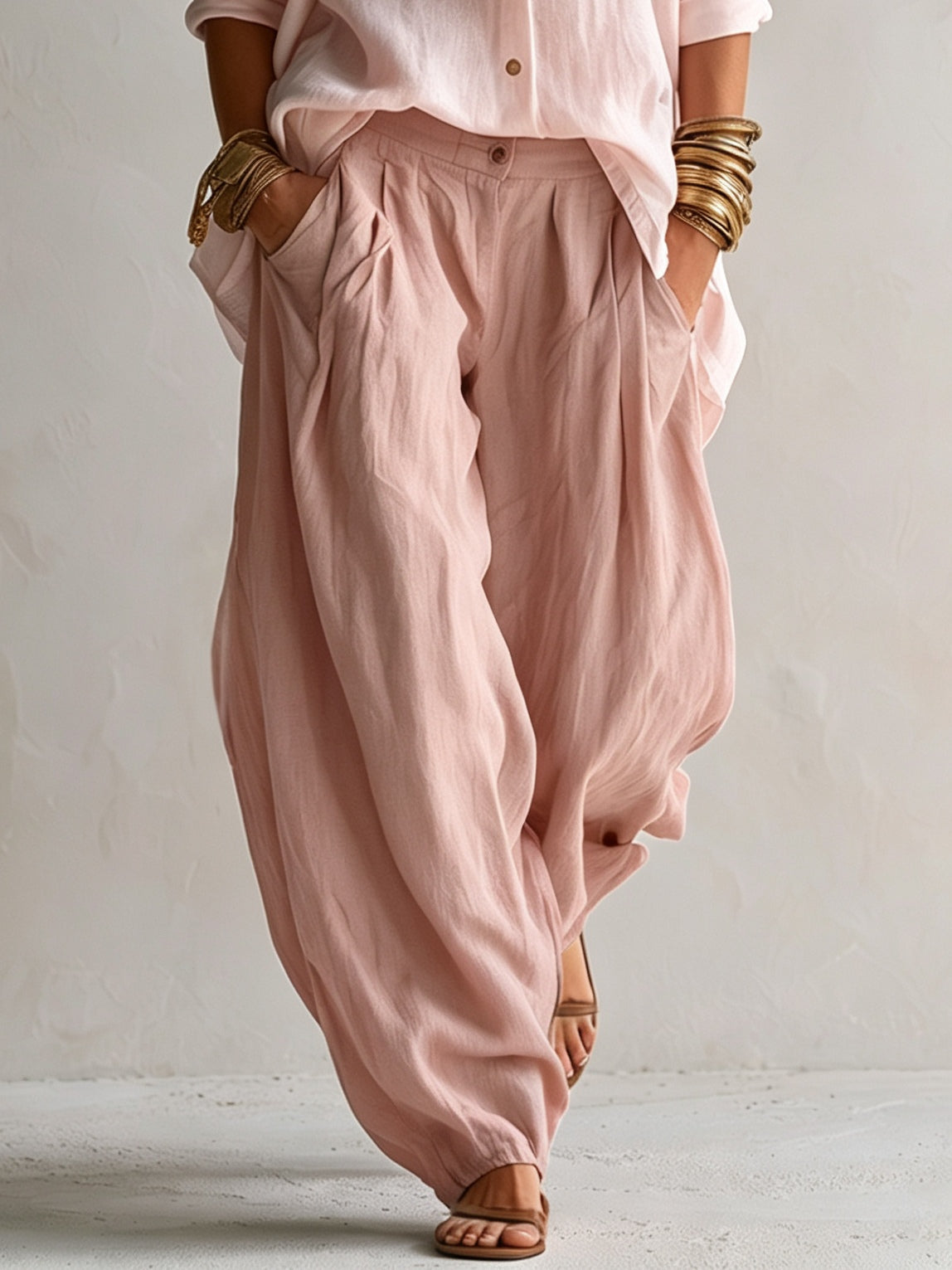 Conjunto de Pantalón Rosa Corte Holgado con pierna ancha - Rosa