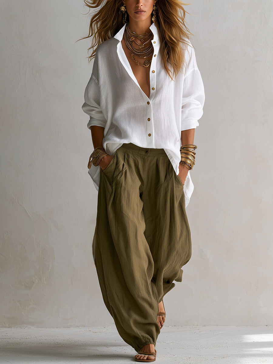 Conjunto Corte Holgado con pierna ancha - Blanco