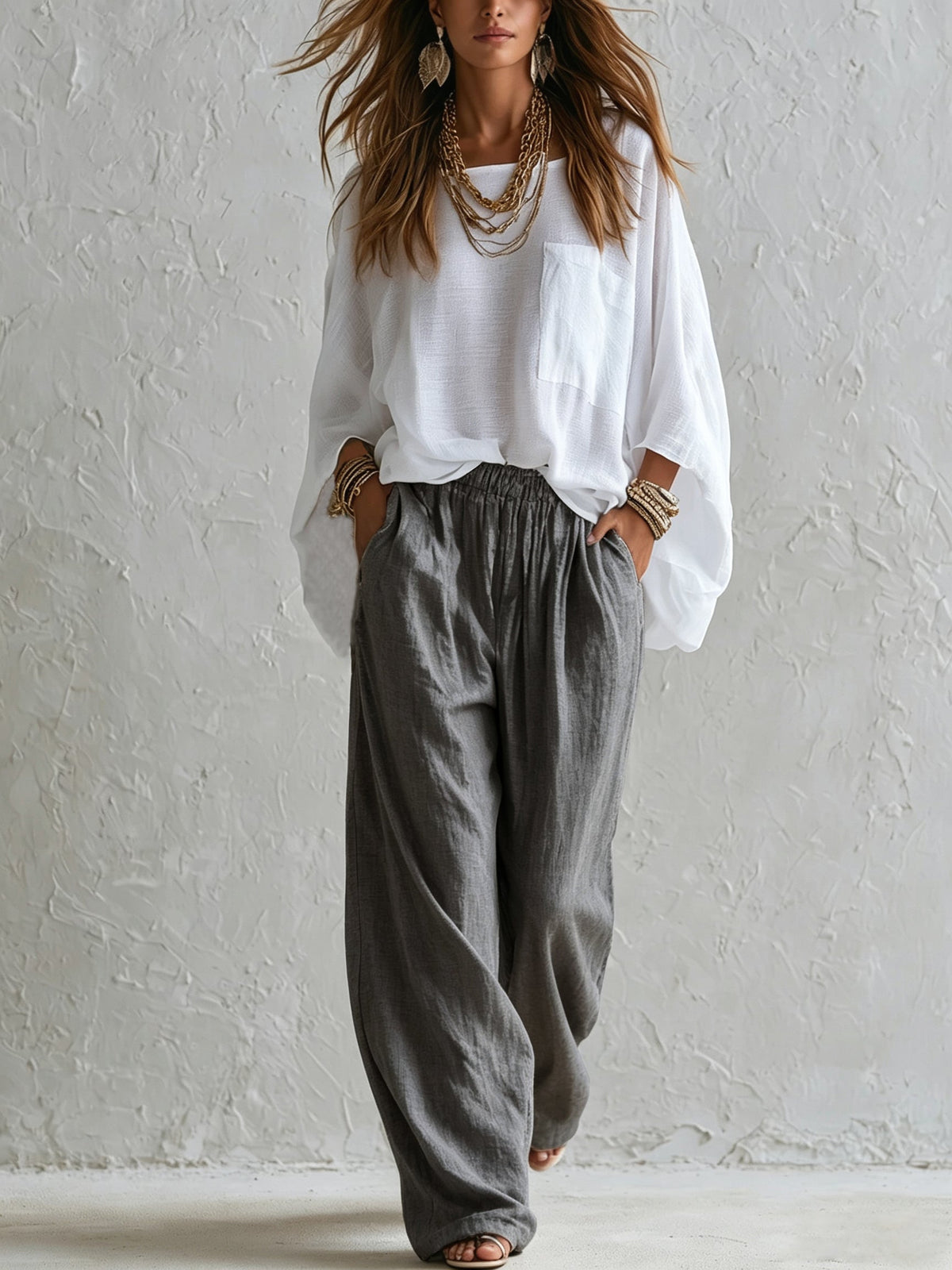 Conjunto Blanco Corte Holgado con pierna ancha - Blanco