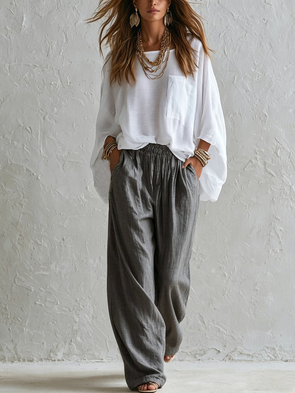 Conjunto Blanco Corte Holgado con pierna ancha - Blanco