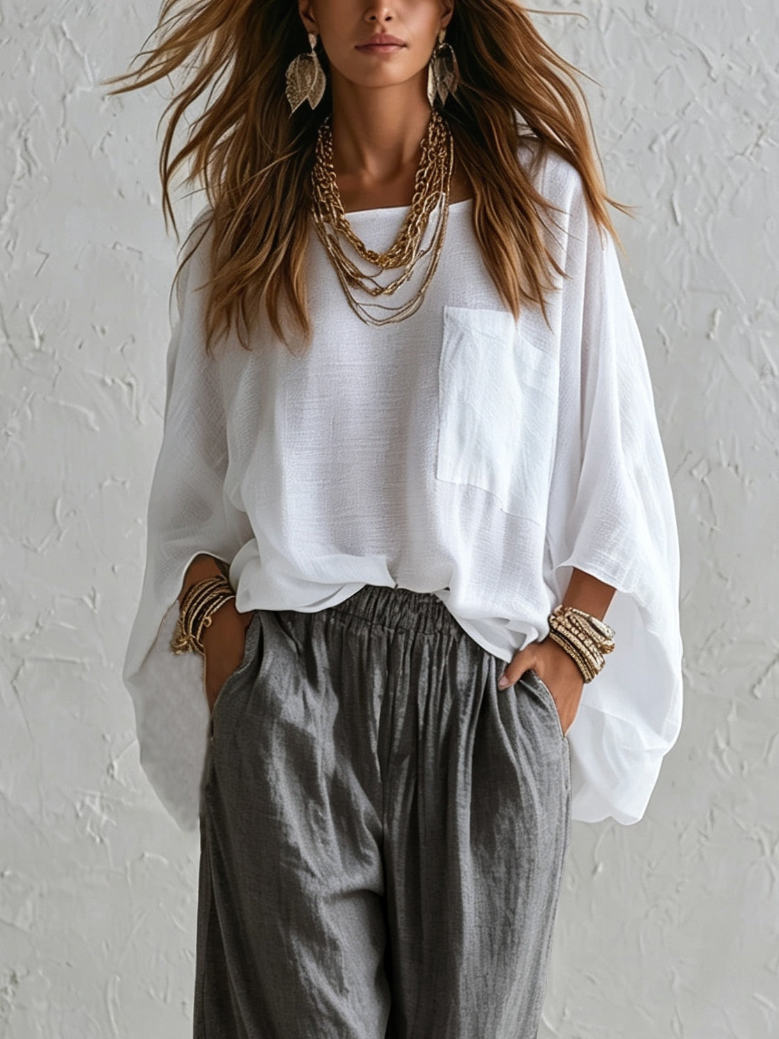Conjunto Blanco Corte Holgado con pierna ancha - Blanco