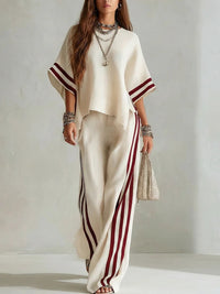 Conjunto de Dos Piezas Casual con a rayas, color block y pierna ancha - Albaricoque