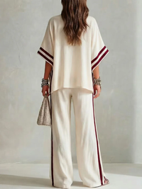 Conjunto de Dos Piezas Casual con a rayas, color block y pierna ancha - Albaricoque