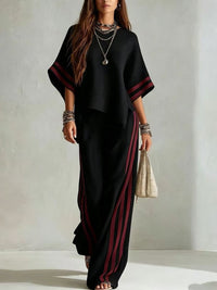 Conjunto de Dos Piezas Casual con a rayas, color block y pierna ancha - Albaricoque