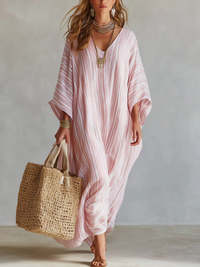 Caftán Boho con escote en V y a rayas - Rosa