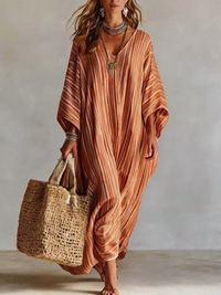 Caftán Boho con escote en V y a rayas - Rosa