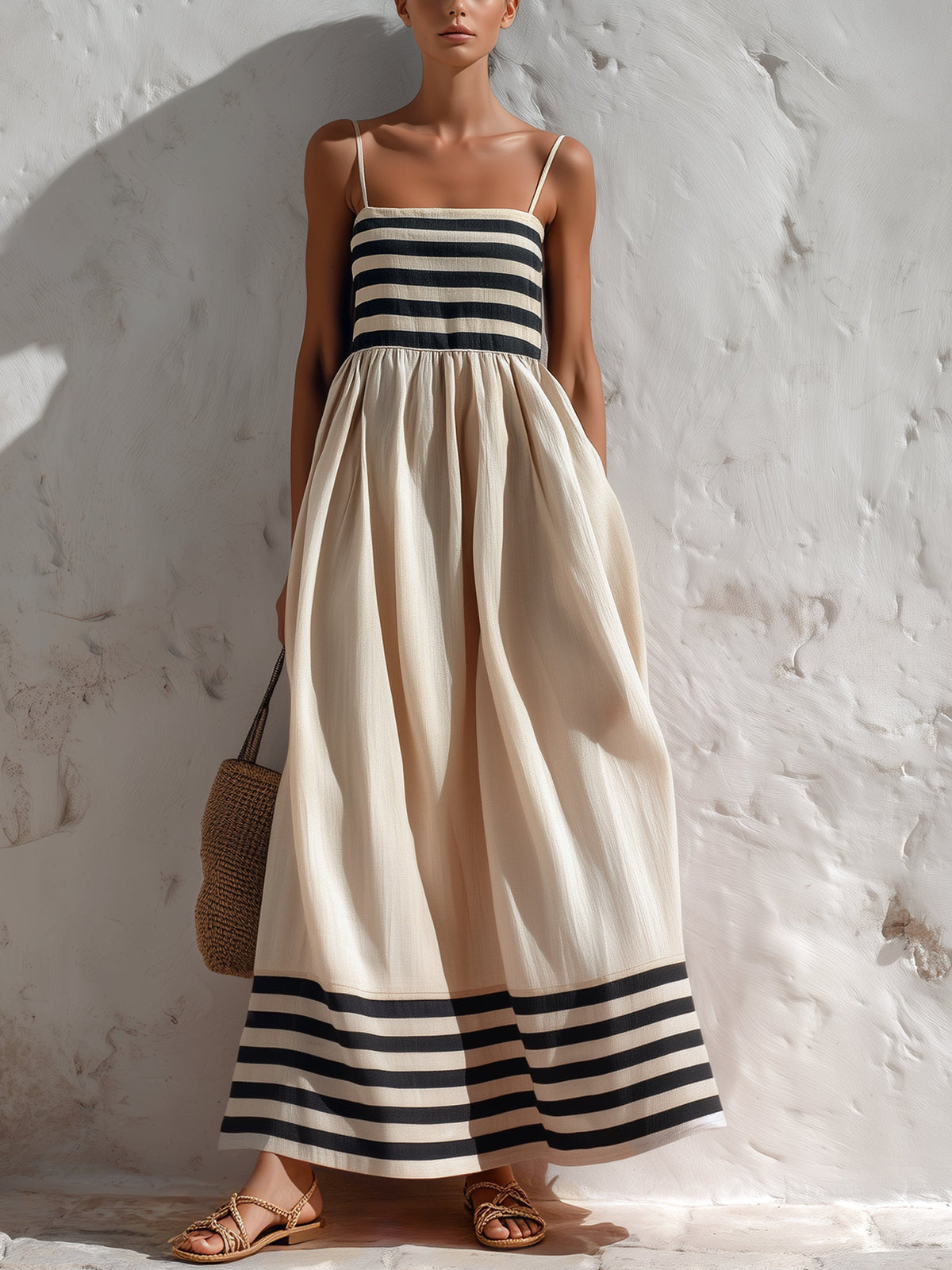 Vestido Largo Blanco y Negro con tirantes finos - Blanco y Negro