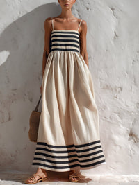 Vestido Largo Blanco y Negro con tirantes finos - Blanco y Negro