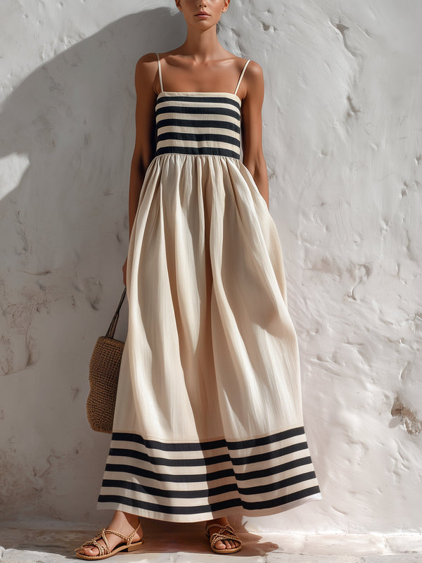 Vestido Largo Blanco y Negro con tirantes finos - Blanco y Negro