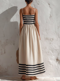 Vestido Largo Blanco y Negro con tirantes finos - Blanco y Negro