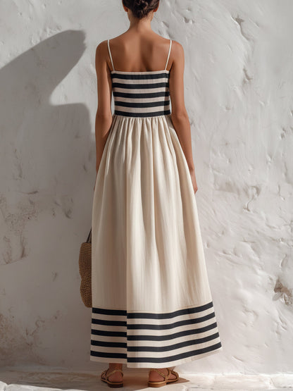 Vestido Largo Blanco y Negro con tirantes finos - Blanco y Negro