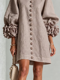 Minivestido Topo con botones delanteros, puños y floral - Topo
