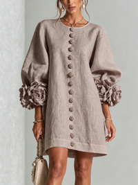 Minivestido Topo con botones delanteros, puños y floral - Topo