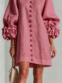 Minivestido Vintage Rosa Palo con botones delanteros, puños y floral - Rosa Palo