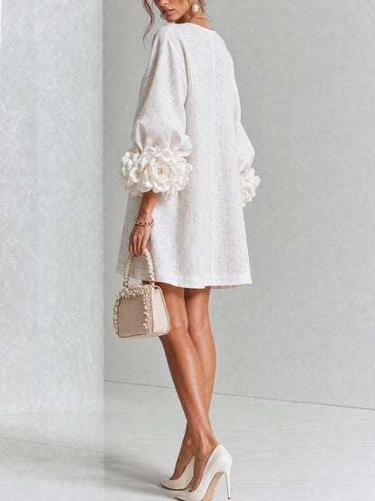 Vestido Mini con Botones Flor y Puños de Flores