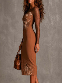 Vestido Estampado Marrón con transparente, floral y estampado - Marrón