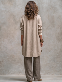 Conjunto de Tres Piezas Casual Beige Gris con por capas y pierna ancha - Beige Gris