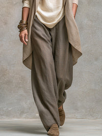 Conjunto de Tres Piezas Casual Beige Gris con por capas y pierna ancha - Beige Gris