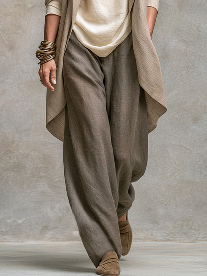 Conjunto de Tres Piezas Casual Beige Gris con por capas y pierna ancha - Beige Gris
