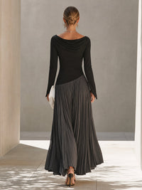 Vestido Largo Negro con drapeado y plisado - Negro