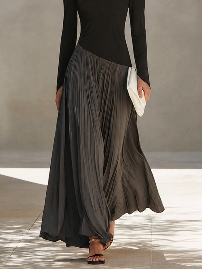 Vestido Largo Negro con drapeado y plisado - Negro