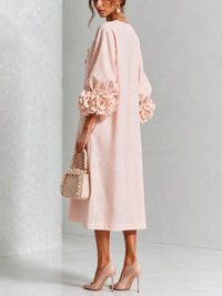 Vestido Midi Rosa con botones delanteros, puños y floral - Rosa