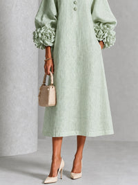 Vestido Midi Verde Salvia con botones delanteros, puños y floral - Verde Salvia