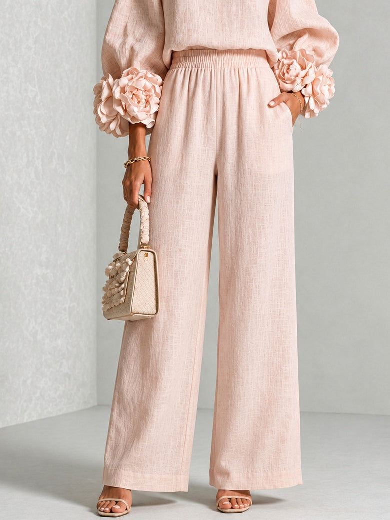 Conjunto Rosa con puños, pierna ancha y floral - Rosa