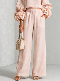 Conjunto Rosa con puños, pierna ancha y floral - Rosa