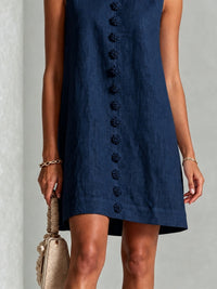 Minivestido Azul Marino Sin Mangas con botones delanteros y floral - Azul Marino