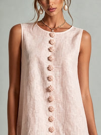 Minivestido Rosa Sin Mangas con botones delanteros y floral - Rosa
