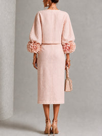 Conjunto de Falda Rosa con botones delanteros, puños y floral - Rosa
