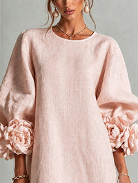 Minivestido Rosa con escote redondo, puños y floral